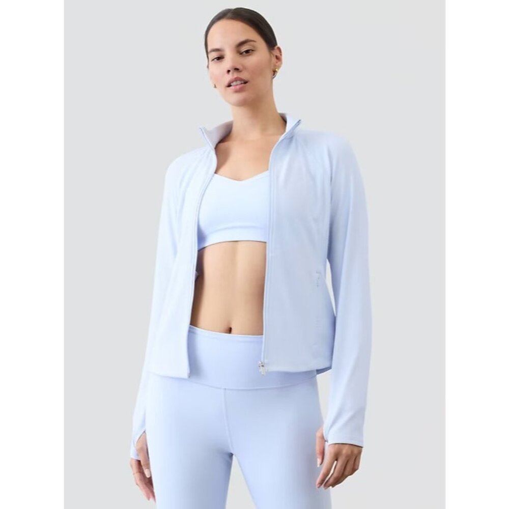 Athleta M Salutation Ribbed Jacket III Gossamer Blue Rib Medium Regular - Picture 5 of 6